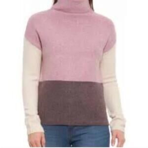 C&C California Color Block Turtleneck Sweater Wool Blend Pink Cream Gray